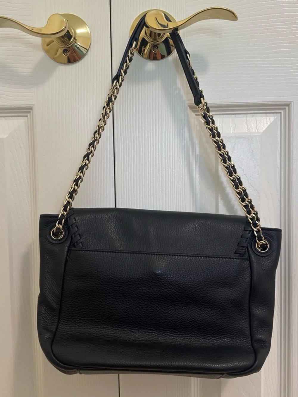 Black Tory Burch Marion Combo Black Leather Whipstitch Crossbody Bag with Gold